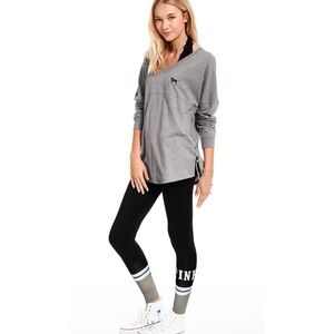 Victoria’s Secret Pink V-Neck Long Sleeve Varsity Campus Tee with Side Lace Ups